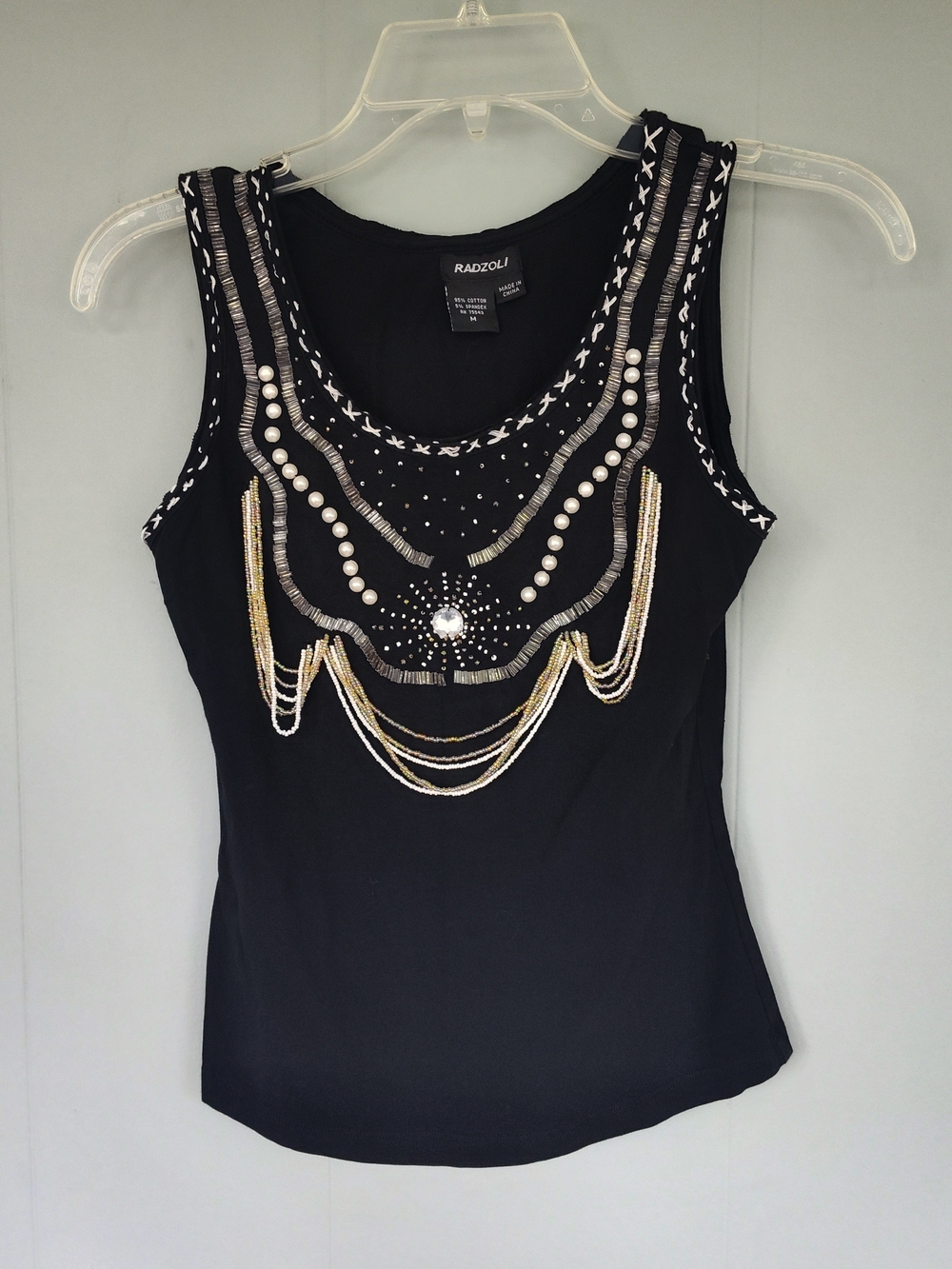 Vintage Radzoli Women's Embellished Black Tank Top - Cotton